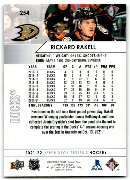 2021-22 Upper Deck Rickard Rakell Anaheim Ducks #254