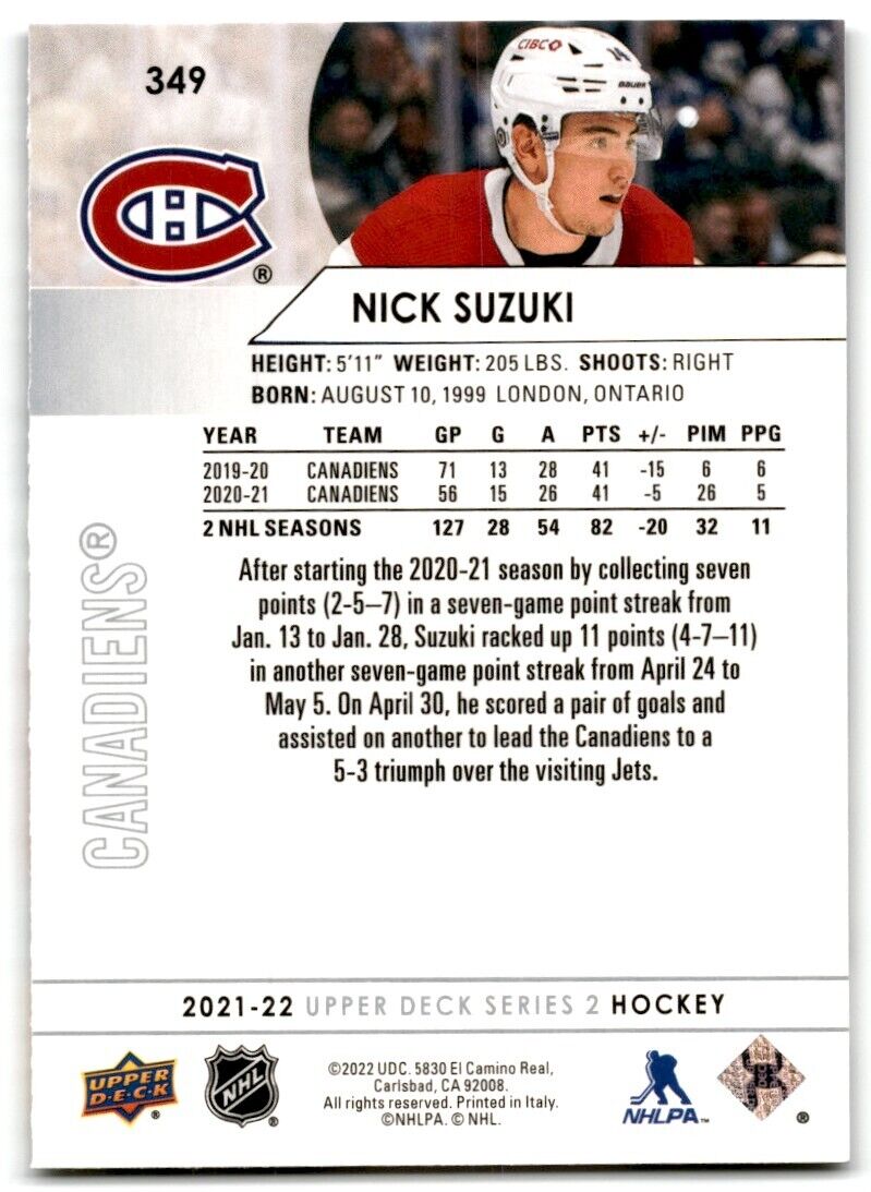 2021-22 Upper Deck Nick Suzuki Montreal Canadiens #349