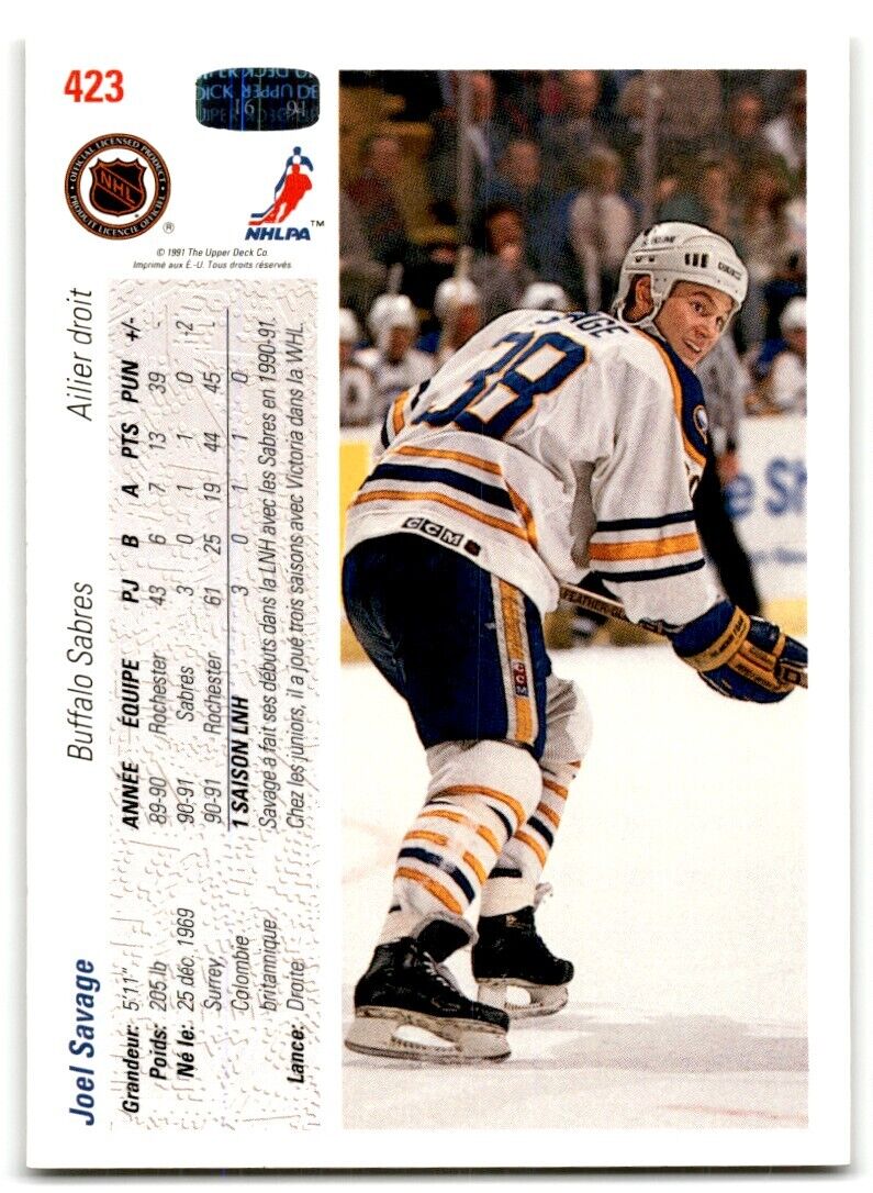 1991-92 Upper Deck French Joel Savage Rookie Buffalo Sabres #423