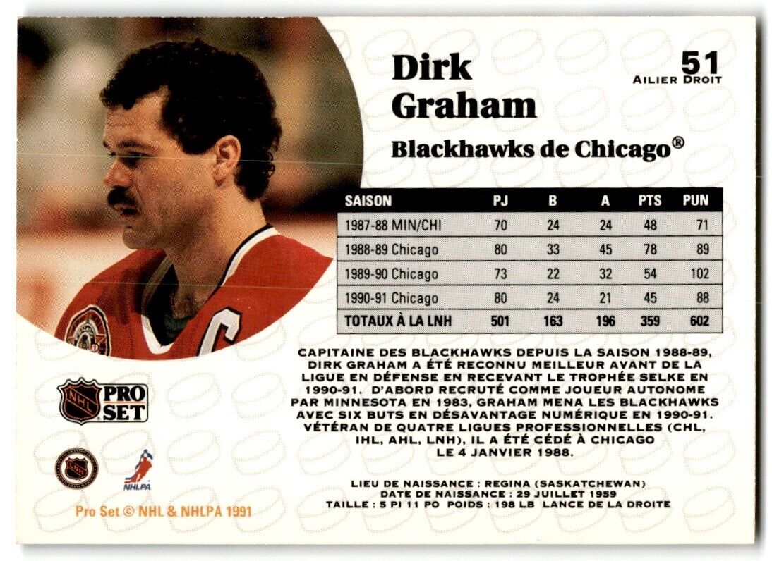 1991-92 Pro Set French Dirk Graham Chicago Blackhawks #51