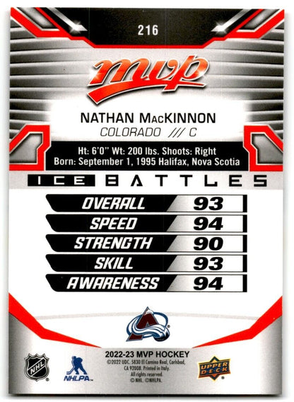 2022-23 Upper Deck MVP Ice Battles Nathan MacKinnon Colorado Avalanche #216