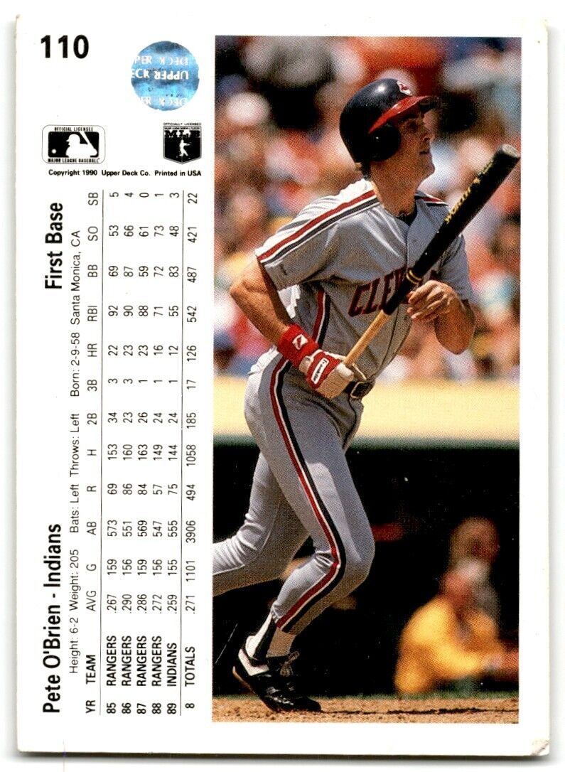 1990 Upper Deck Pete O'Brien Cleveland Indians #110A