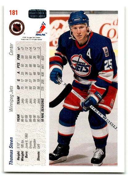 1991-92 Upper Deck Thomas Steen Winnipeg Jets #181