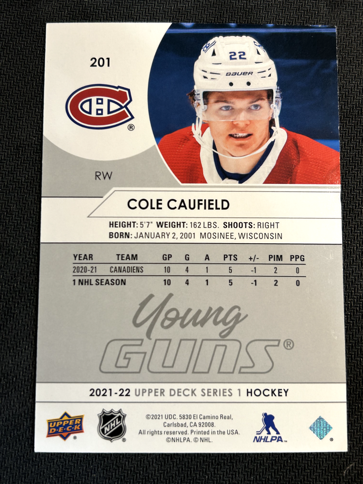 2021-22 Upper Deck Series 1 Young Guns Jumbo Cole Caufield Rookie Canadiens (#2)