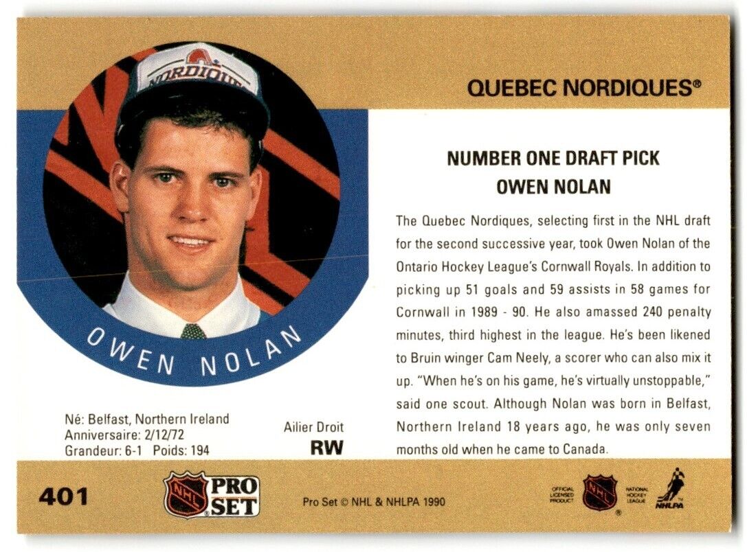 1990-91 Pro Set Owen Nolan Quebec Nordiques #401