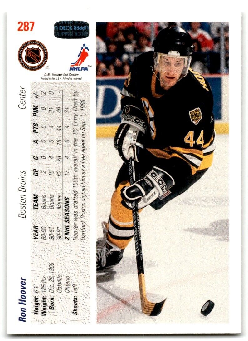 1991-92 Upper Deck Ron Hoover Rookie Boston Bruins #287