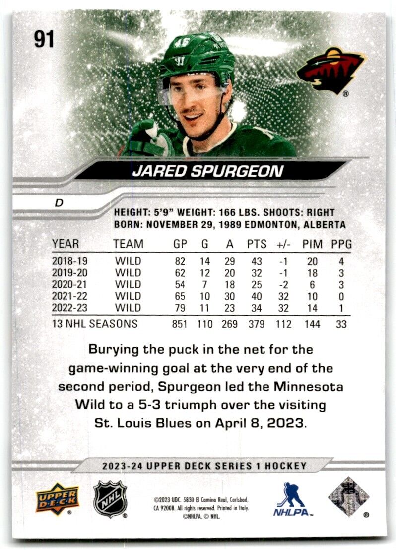 2023-24 Upper Deck Jared Spurgeon Minnesota Wild #91