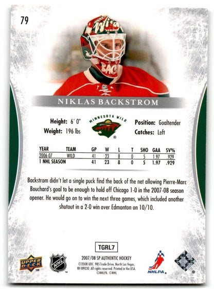 2007-08 SP Authentic Niklas Backstrom Minnesota Wild #79