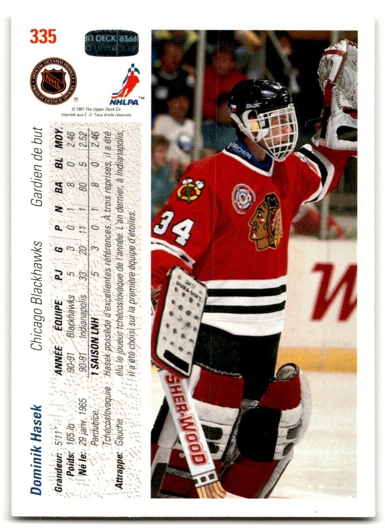 1991-92 Upper Deck Dominik Hasek Rookie Chicago Blackhawks #335