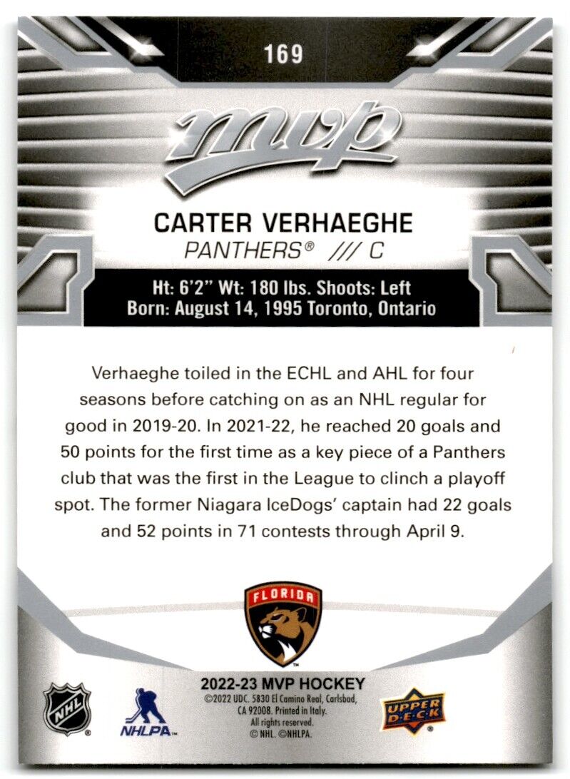 2022-23 Upper Deck MVP Silver Carter Verhaeghe Florida Panthers #169