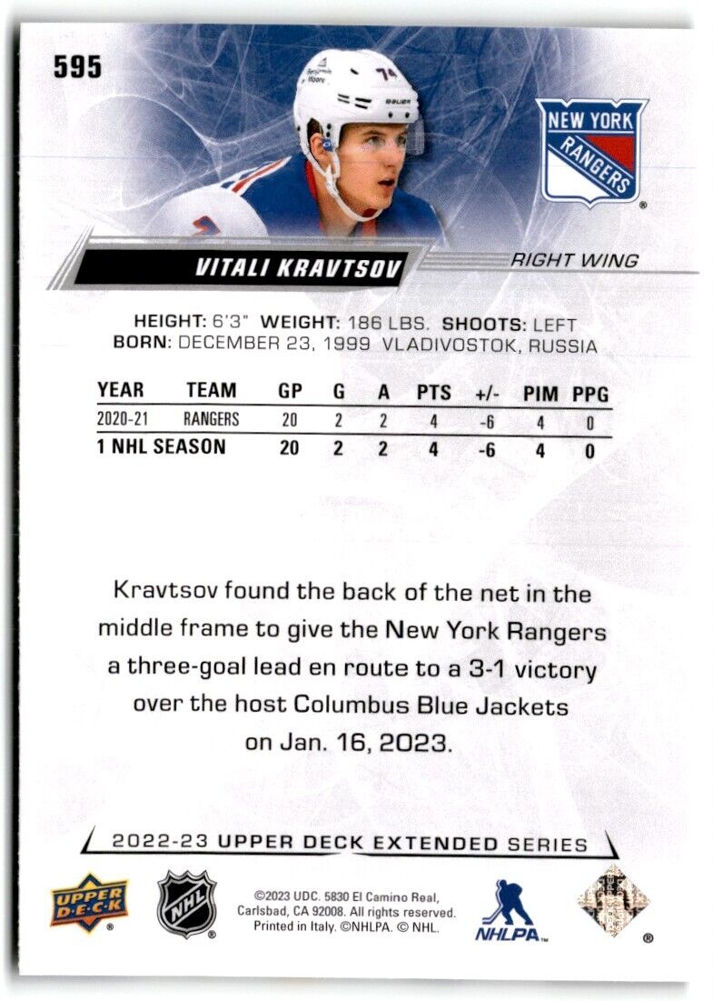 2022-23 Upper Deck Vitali Kravtsov New York Rangers #595