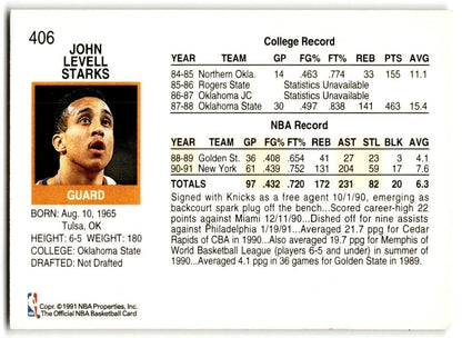 1991-92 Hoops John Starks Rookie New York Knicks #406