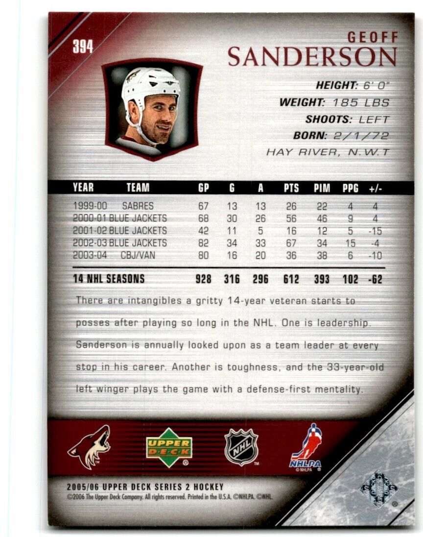 2006-07 Upper Deck Geoff Sanderson Philadelphia Flyers #394