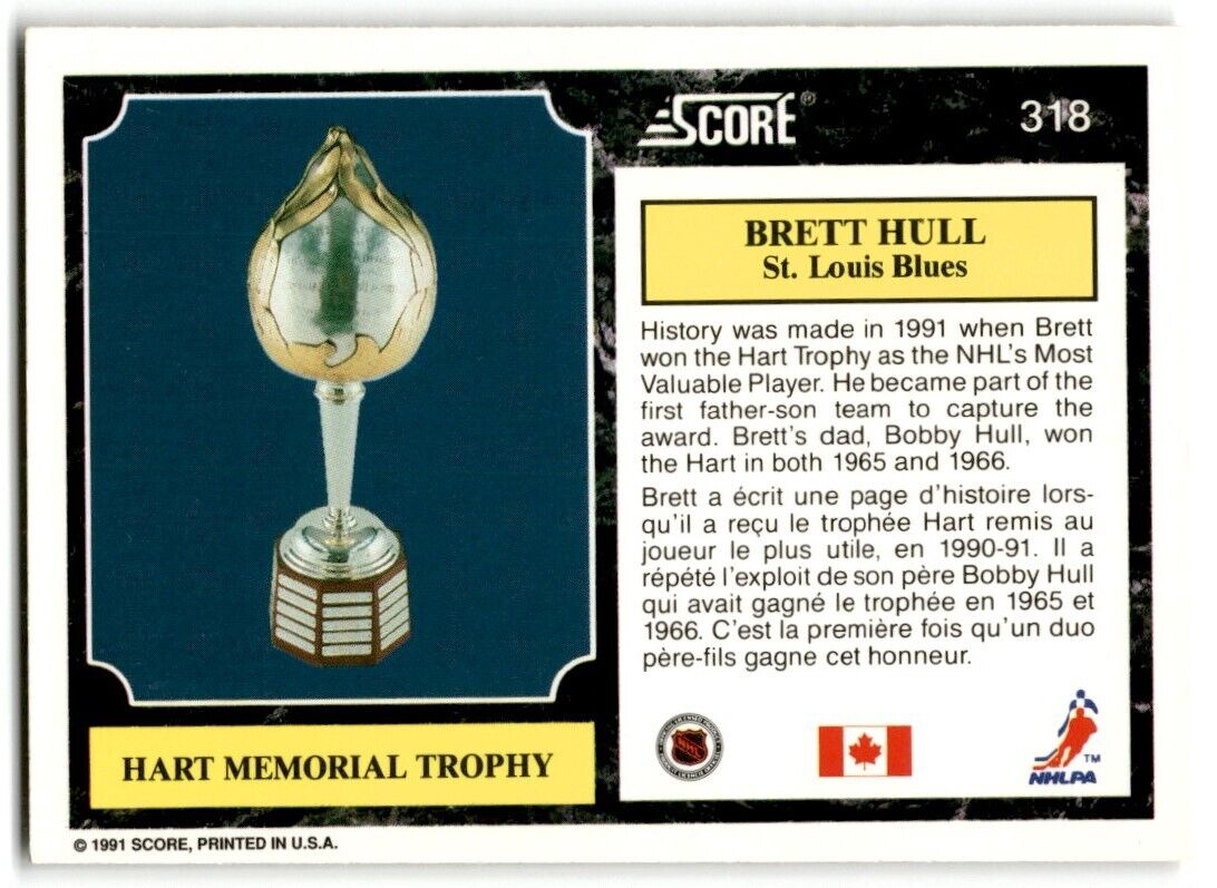 1991-92 Score Canadian Brett Hull (Hart Memorial Trophy) St. Louis Blues #318