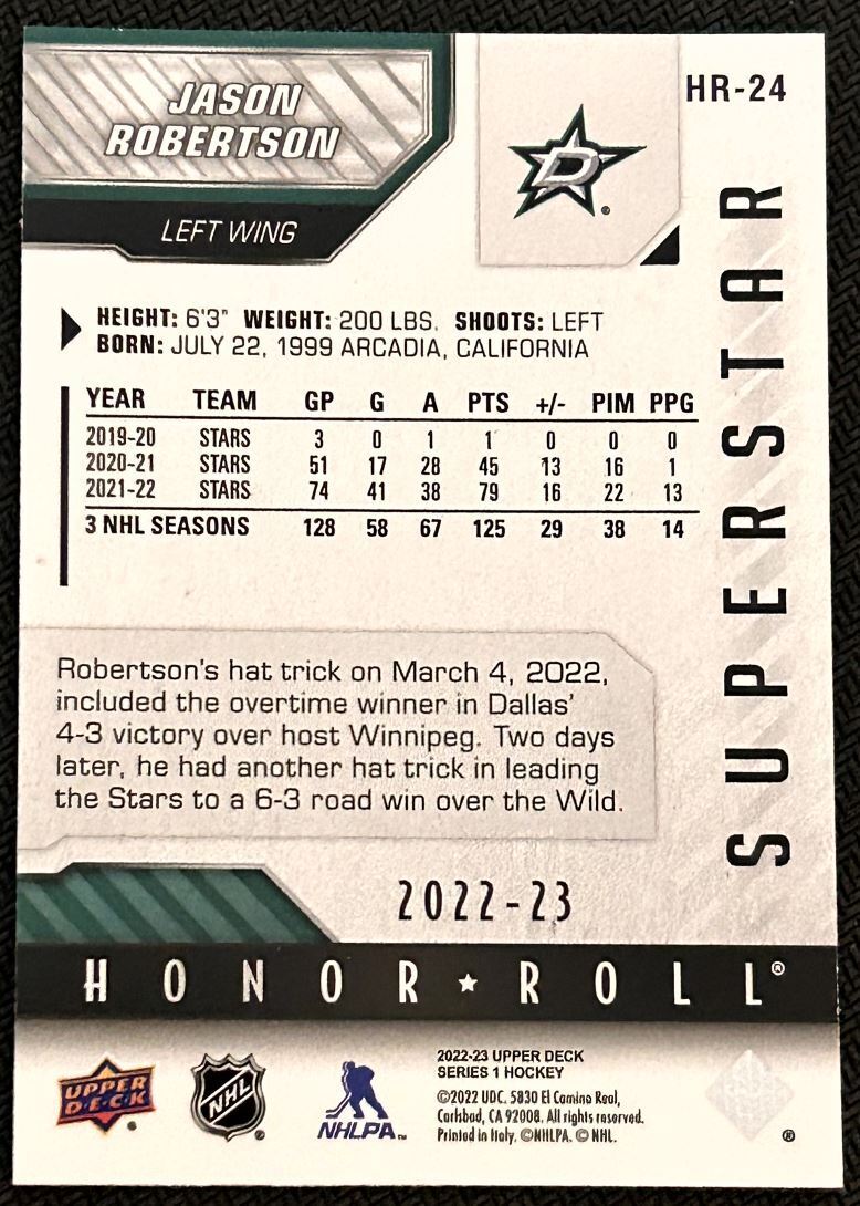 2022-23 Upper Deck Honor Roll Jason Robertson Dallas Stars #HR-24