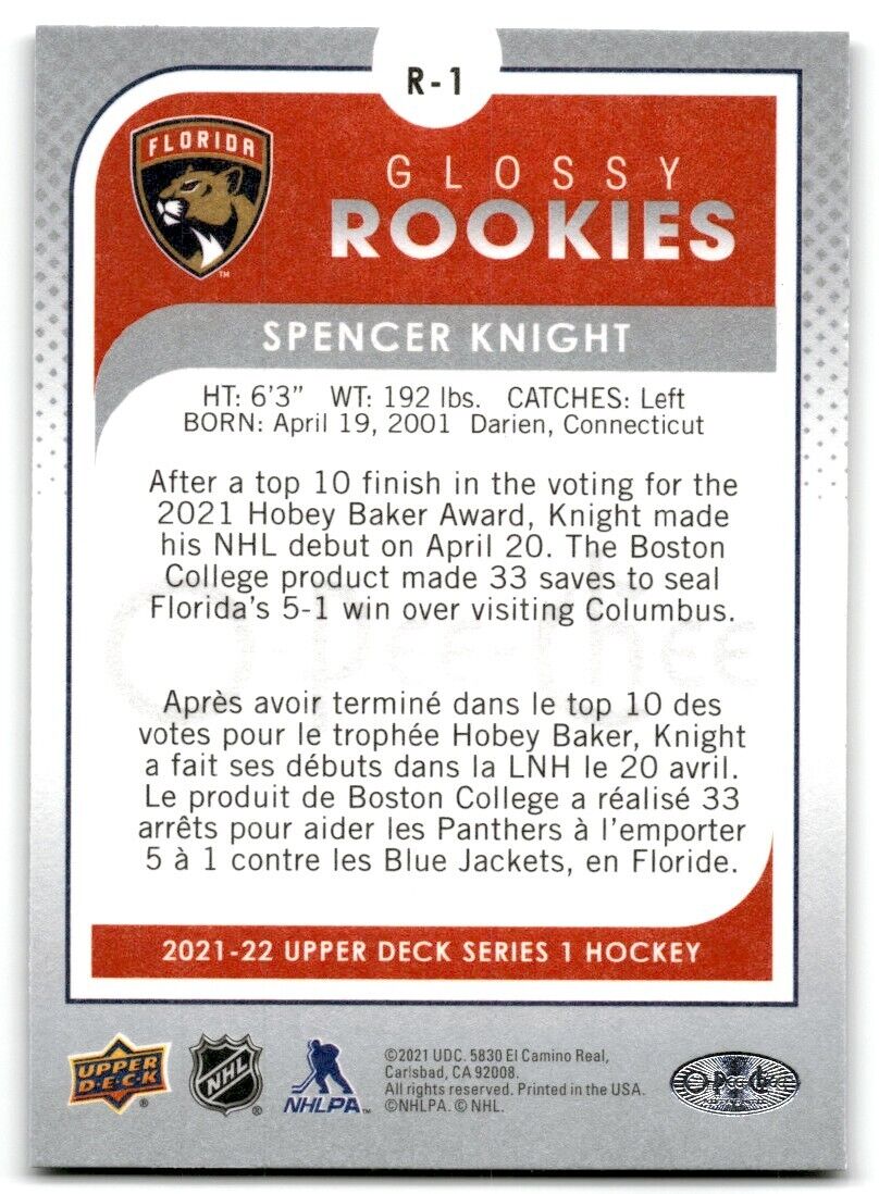 2021-22 Upper Deck O-Pee-Chee Glossy Rookies Spencer Knight Rookie Florida