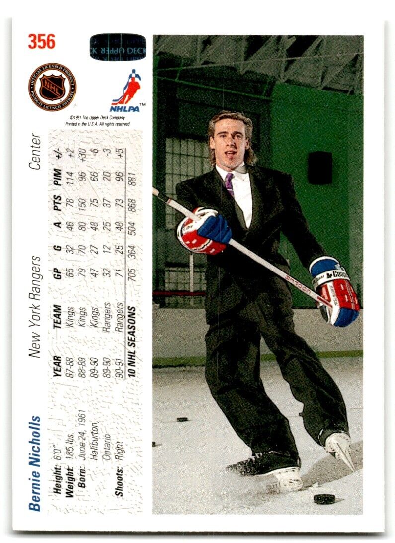 1991-92 Upper Deck Bernie Nicholls New York Rangers #356