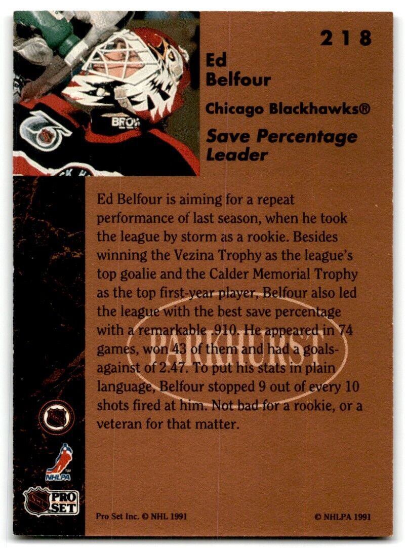 1991-92 Parkhurst French Ed Belfour Chicago Blackhawks #218