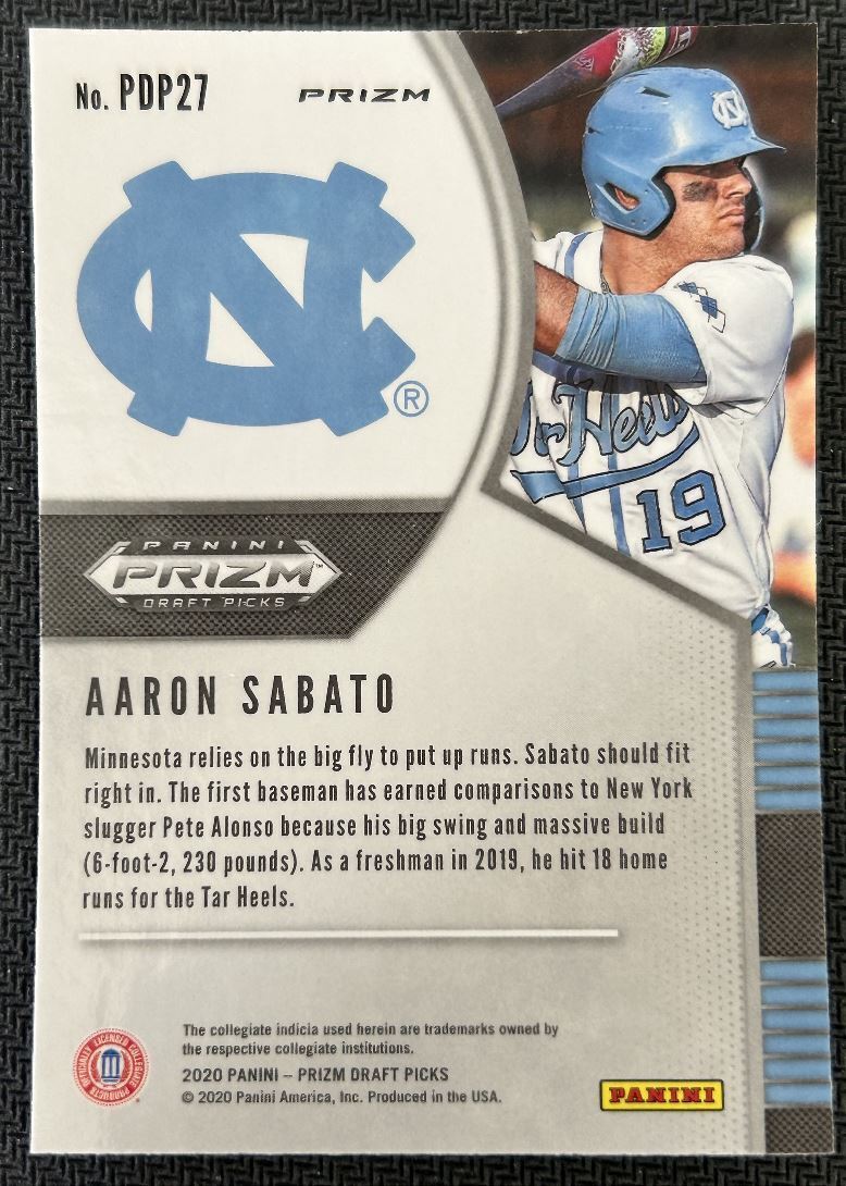 2020 Panini Prizm draft picks green Aaron Sabato North Carolina Tar Heels #PDP27