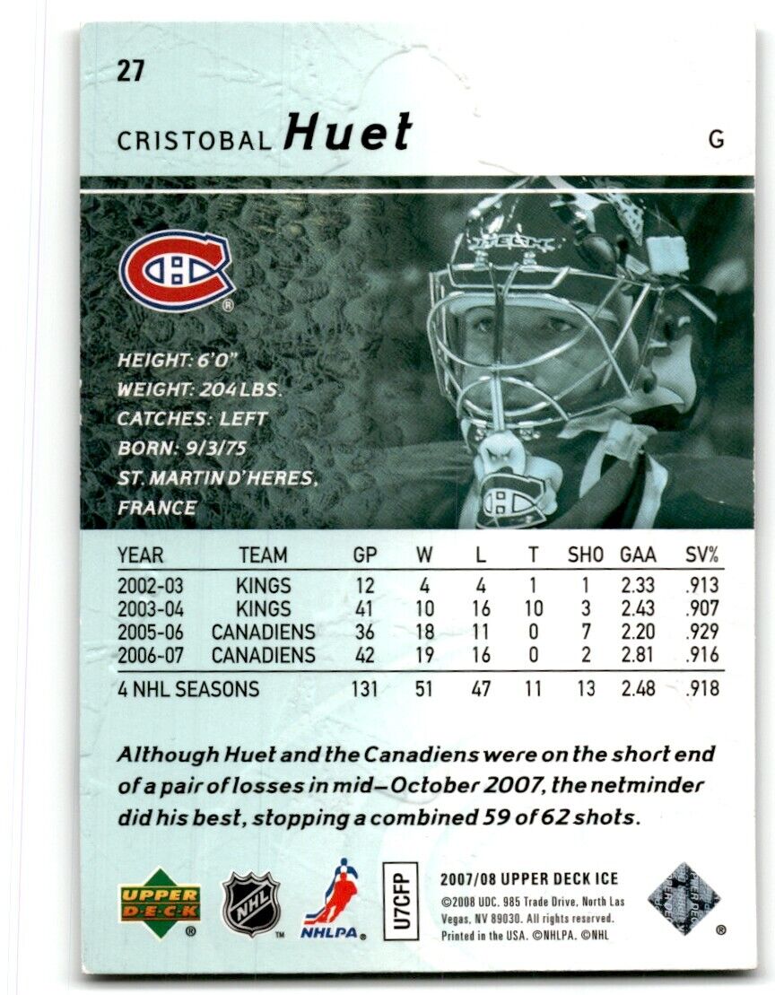 2007-08 Upper Deck Ice Cristobal Huet Montreal Canadiens #27