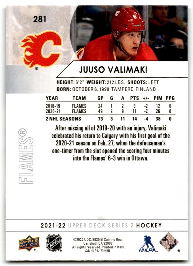 2021-22 Upper Deck Juuso Valimaki Calgary Flames #281