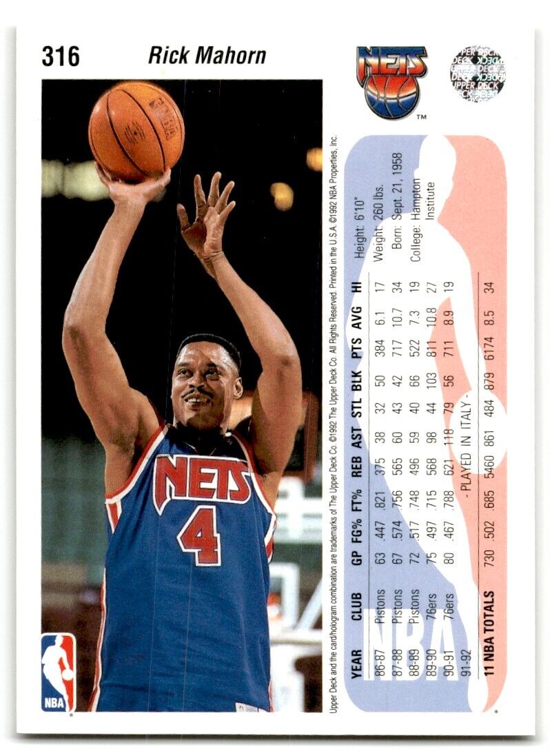 1992-93 Upper Deck Rick Mahorn New Jersey Nets #316