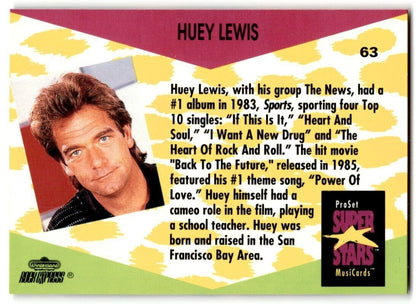 1991-92 ProSet Super Stars MusiCard Huey Lewis #63