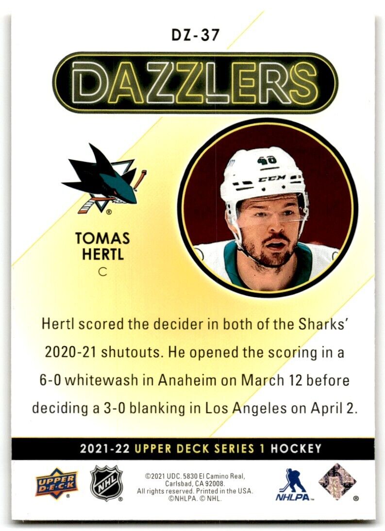 2021-22 Upper Deck Dazzlers Tomas Hertl San Jose Sharks #DZ-37