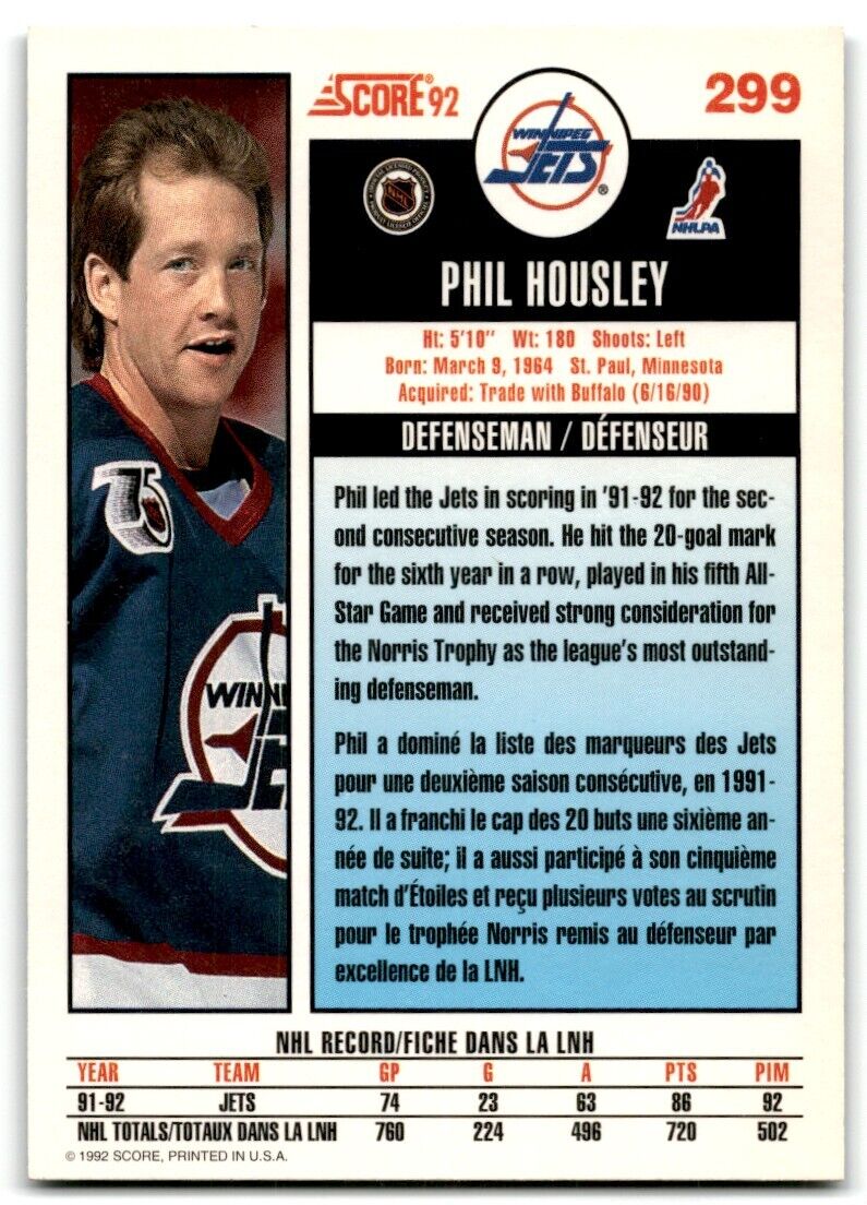 1992-93 Score Phil Housley Winnipeg Jets #299