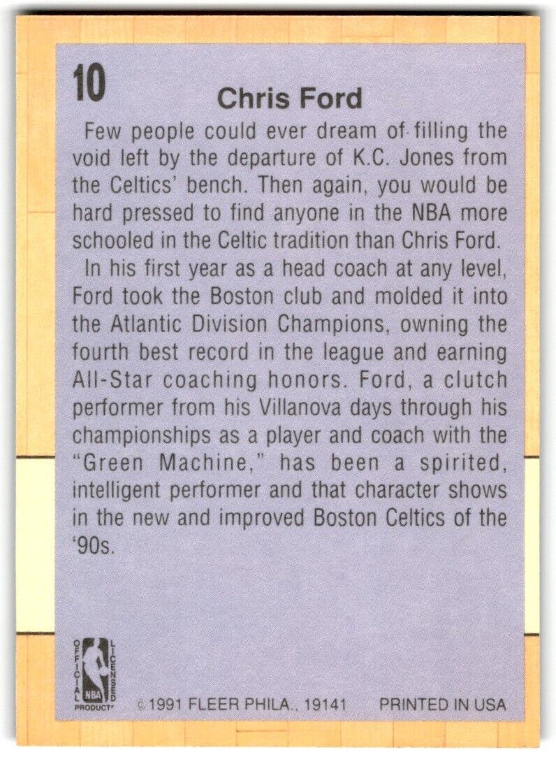 1991-92 Fleer Chris Ford Boston Celtics #10