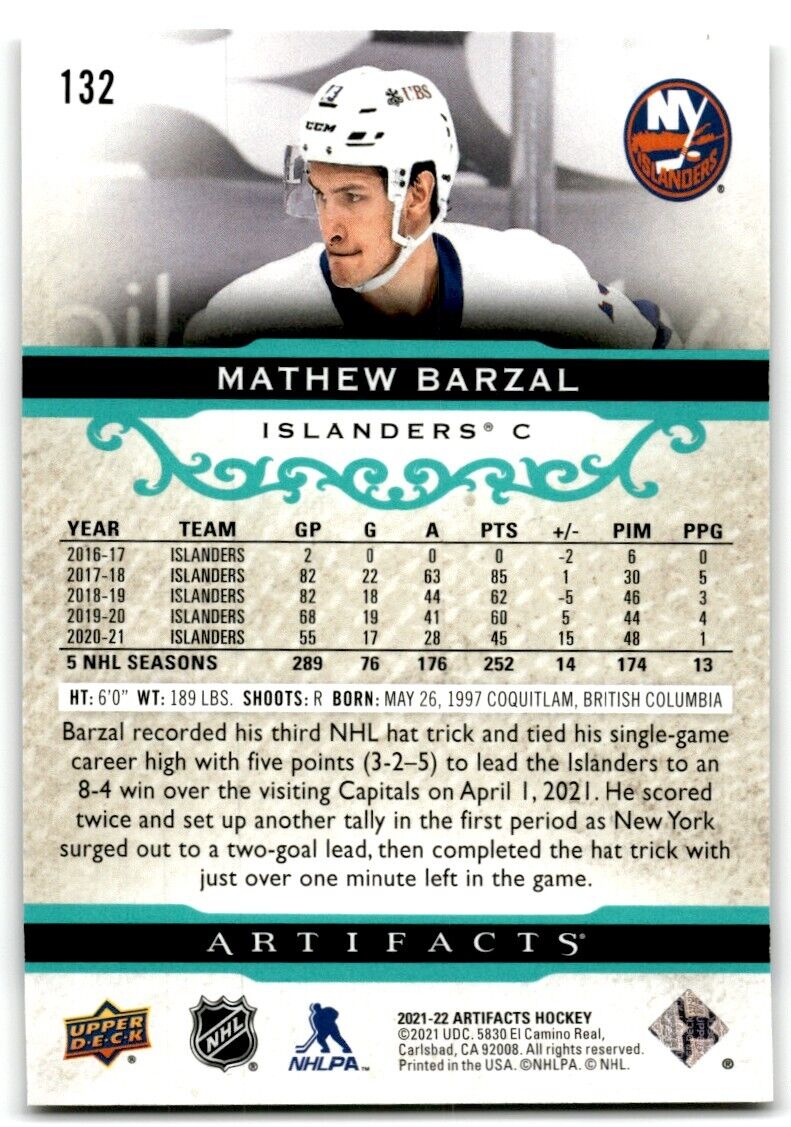 2021-22 Upper Deck Artifacts Mathew Barzal New York Islanders #132