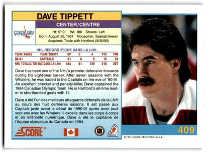 1991-92 Score Canadian Bilingual Dave Tippett Washington Capitals #409