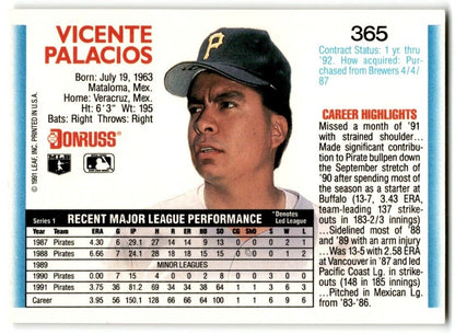 1992 Donruss Vicente Palacios Pittsburgh Pirates #365