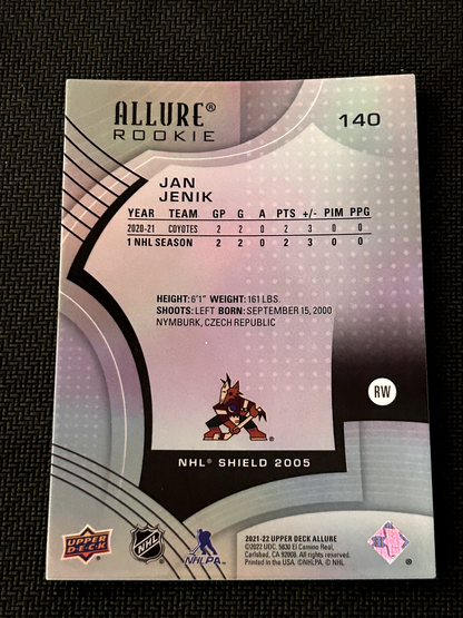 JAN JENIK Black Rainbow Rookie Card #140 RC 2021-22 Upper Deck Allure COYOTES