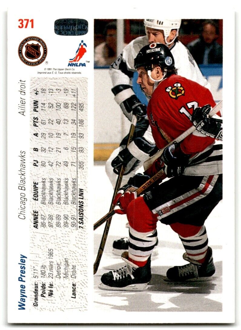 1991-92 Upper Deck French Wayne Presley Chicago Blackhawks #371