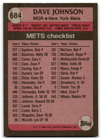 1989 Topps Dave Johnson New York Mets #684