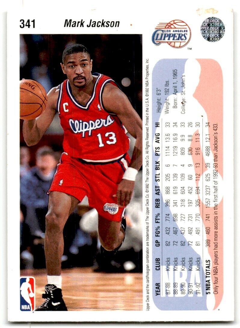 1992-93 Upper Deck Mark Jackson Los Angeles Clippers #181