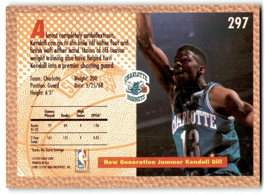 1992-93 Fleer Kendall Gill Charlotte Hornets #297