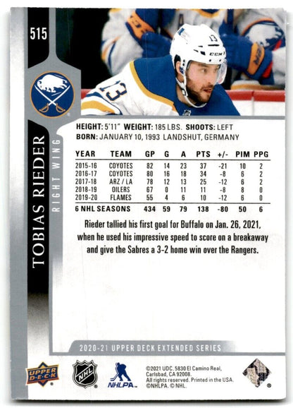 2020-21 Upper Deck Tobias Rieder Buffalo Sabres #515