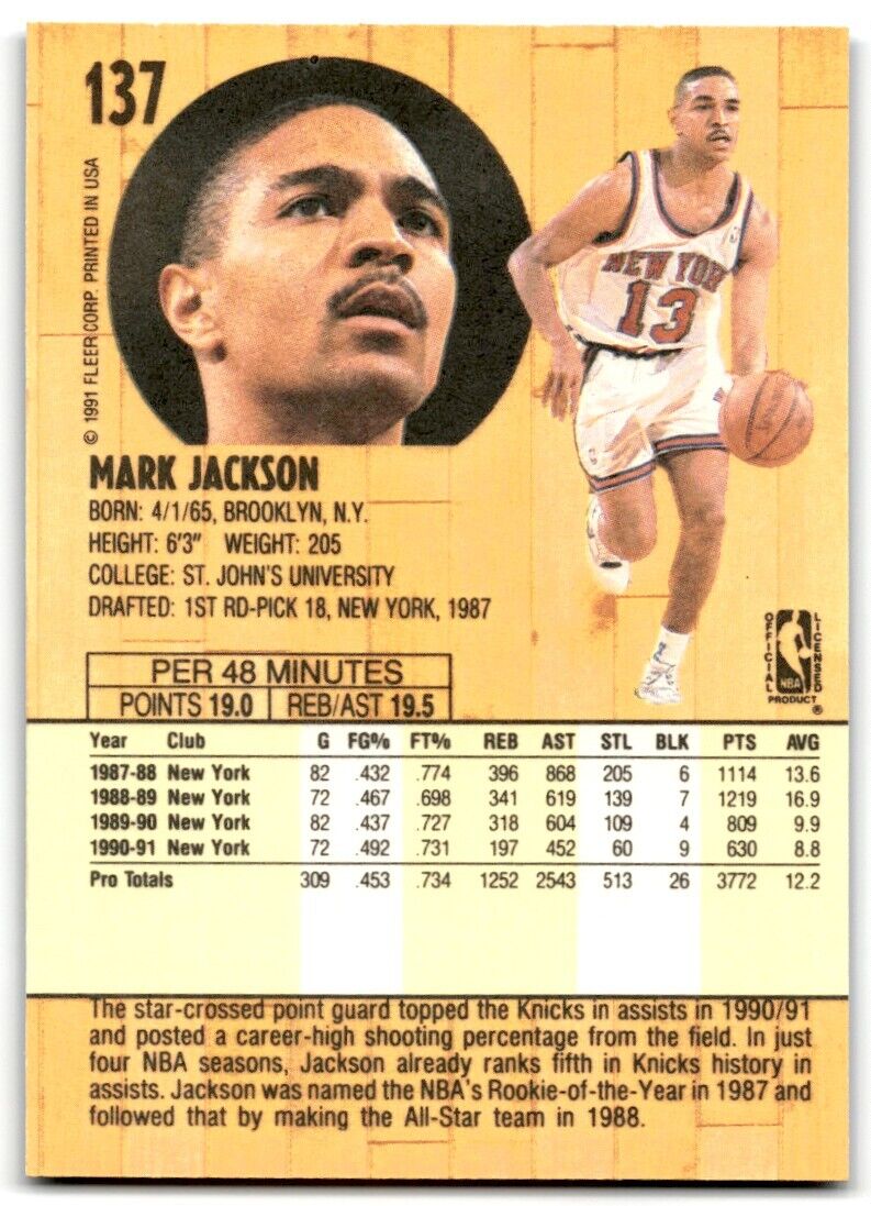 1991-92 Fleer Mark Jackson New York Knicks #137