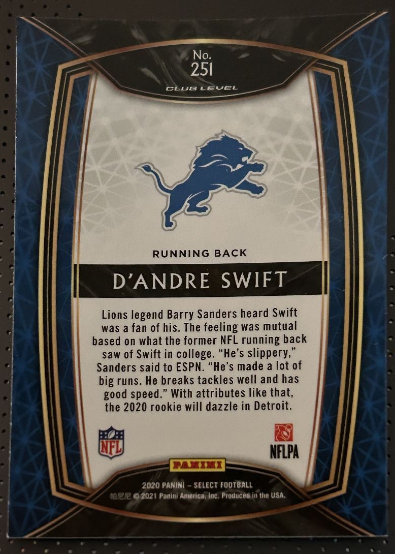 2020 Panini Select D'Andre Swift Rookie Detroit Lions #251