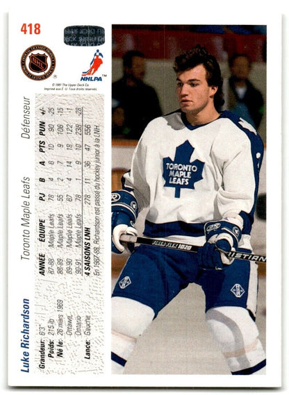 1991-92 Upper Deck Luke Richardson Toronto Maple Leafs #418