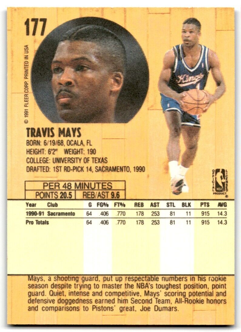 1991-92 Fleer Travis Mays Atlanta Hawks #177