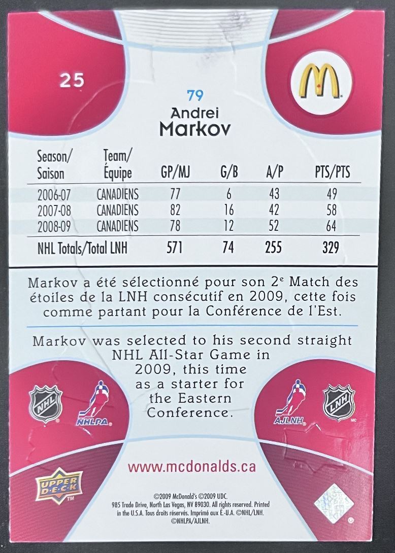 2009-10 Upper Deck McDonald's Andrei Markov Montreal Canadiens #25