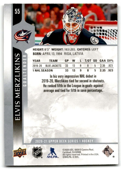 2020-21 Upper Deck Elvis Merzlikins Columbus Blue Jackets #55