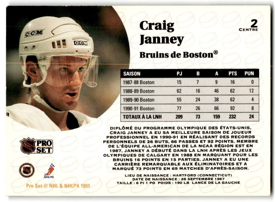 1991-92 Pro Set Craig Janney Boston Bruins #2