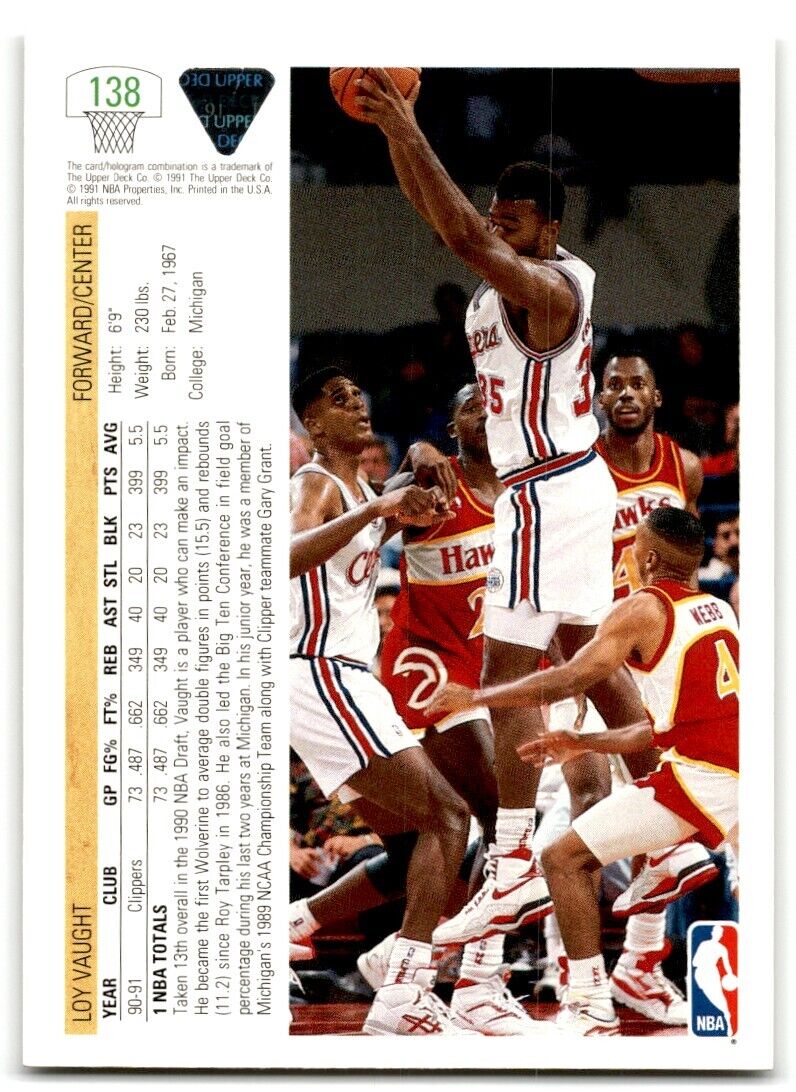 1991-92 Upper Deck Loy Vaught Los Angeles Clippers #138