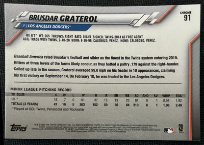 2020 Topps Chrome Brusdar Graterol Rookie Los Angeles Dodgers #91