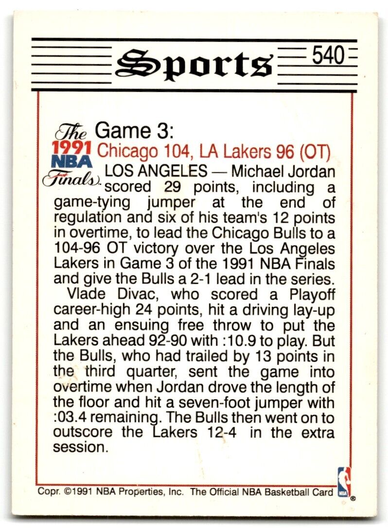 1991-92 Hoops Tribune Bulls Win Chicago Bulls/Los Angeles Lakers #540