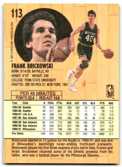 1991-92 Fleer Frank Brickowski Milwaukee Bucks #113